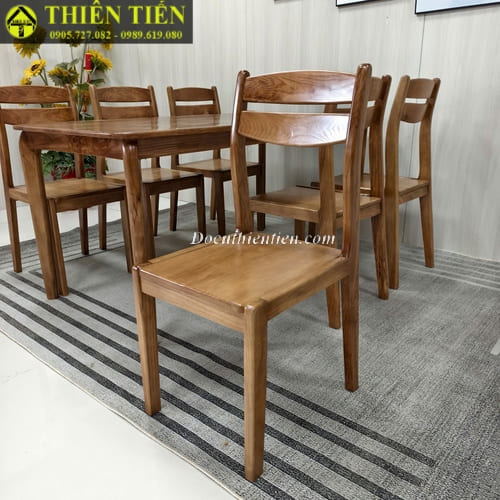 Bộ bàn ăn 6 ghế gỗ sồi nâu nhạt (1)