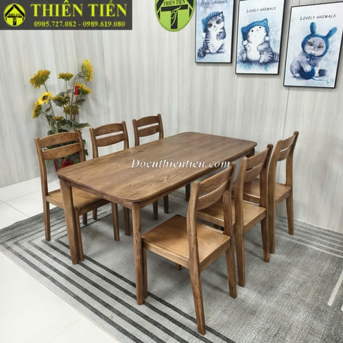Bộ bàn ăn 6 ghế gỗ sồi nâu nhạt (3)