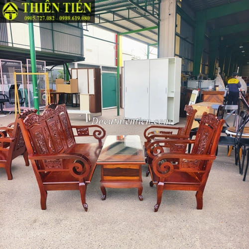 Bộ salon gỗ hương tay cuốn (2)