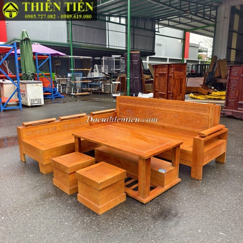 Bộ salon góc L gỗ sồi (2)