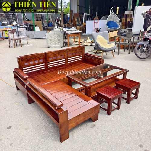 Bộ salon góc L gỗ sồi màu óc chó (2)