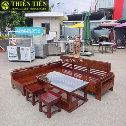Bộ salon góc L gỗ sồi màu óc chó (4)