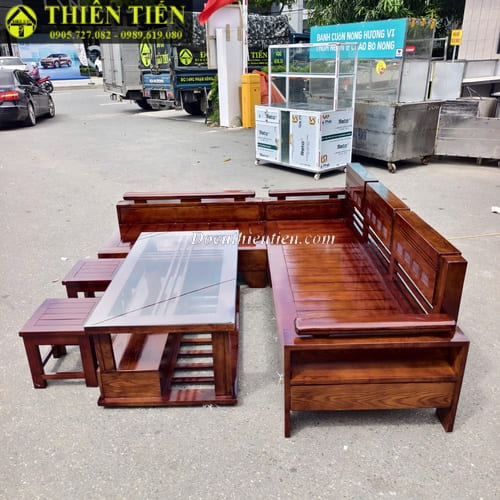 Bộ salon góc L gỗ sồi màu óc chó (5)