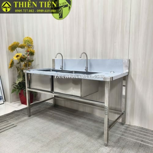 Bồn rửa đôi có chờ 304 (2)