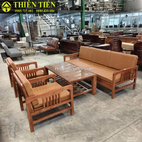 Bộ salon gỗ sồi có nệm (5)