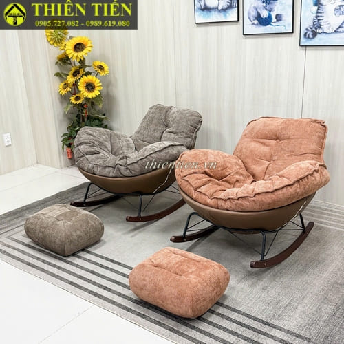 Ghế bập bênh nệm dày nâu + đôn (1)