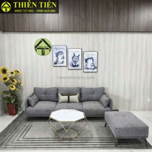 HL-Sofa góc L nệm nỉ xám (k bàn) (Hàng mới) (2)