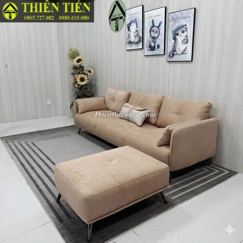 Sofa góc L nệm nỉ nâu nhạt(k bàn)(Hàng mới) (4)