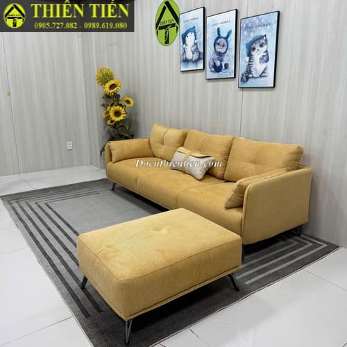Sofa góc L nệm nỉ vàng(k bàn)(Hàng mới) (2)