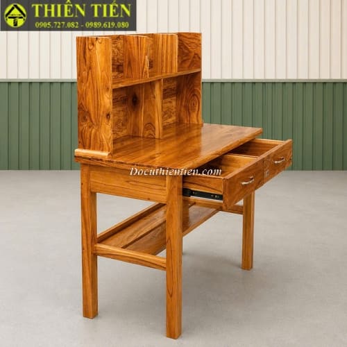 H-Bàn học kèm kệ có ngăn kéo gỗ xoan ta (4)