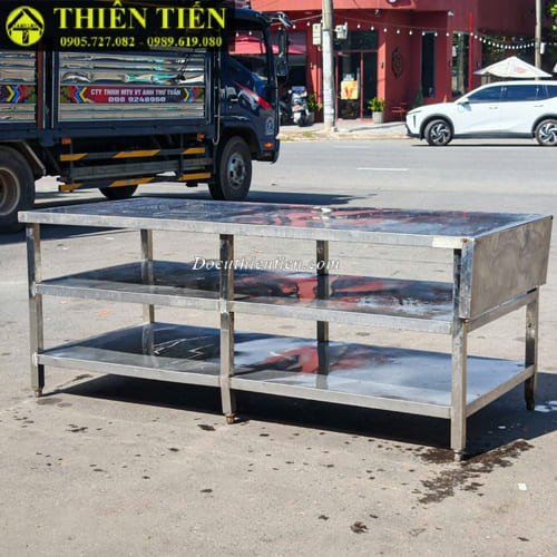 Bàn bếp inox 3 tầng dài (3)