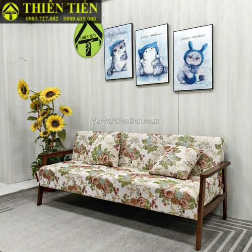 HL-Sofa bed khung gỗ sồi hoa lá (Hàng mới) (3)