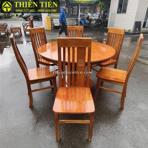 Bộ bàn ăn 6 ghế tròn gỗ xoan ta (2)
