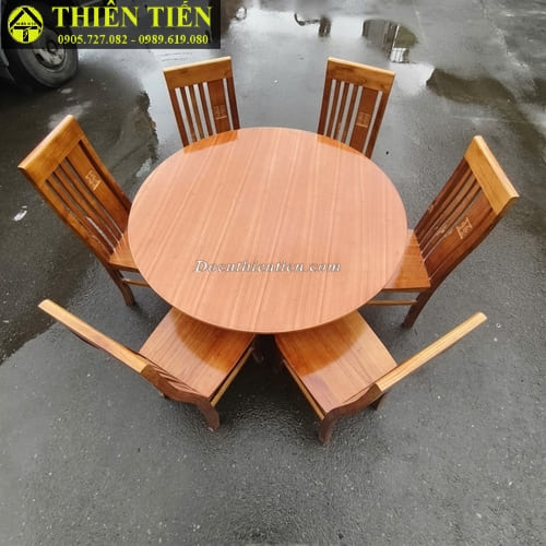 Bộ bàn ăn 6 ghế tròn gỗ xoan ta (4)