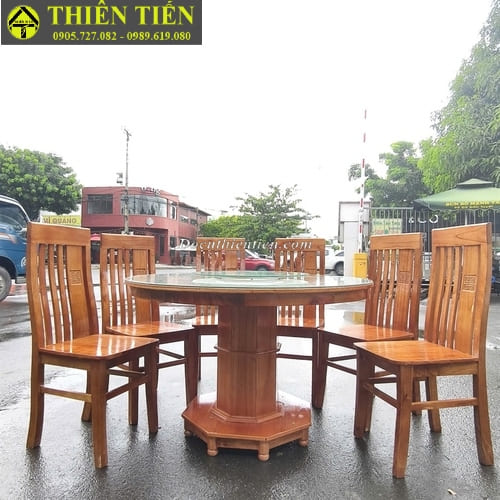 Bộ bàn ăn 6 ghế tròn gỗ xoan ta (5)