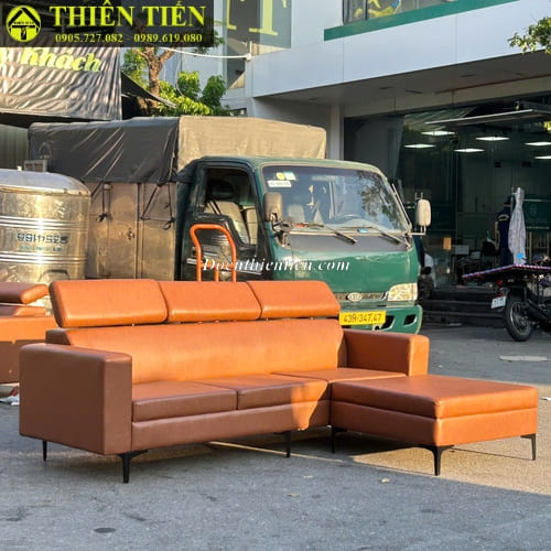 Bộ sofa góc L có tựa da bò (3)