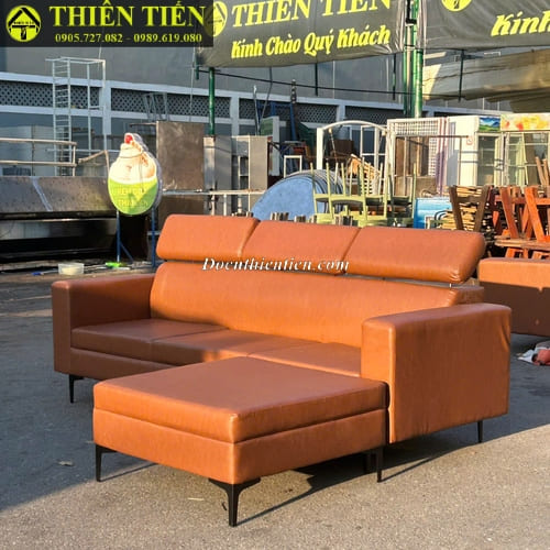 Bộ sofa góc L có tựa da bò (4)