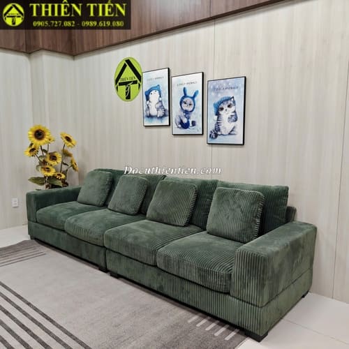 HL-Sofa băng vải nhung tăm màu xanh rêu (3)