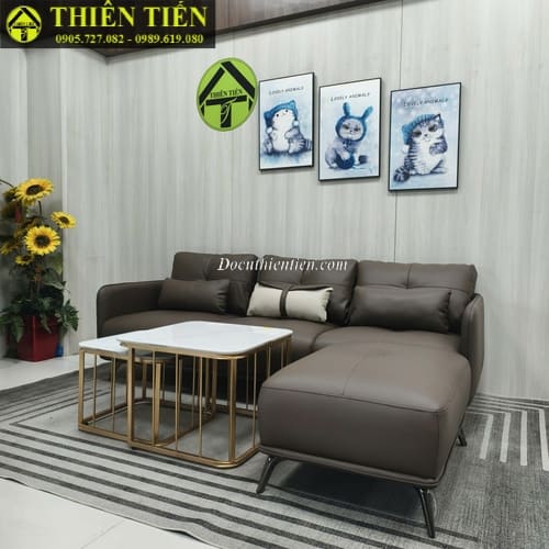 Sofa góc L da nâu đậm (3)